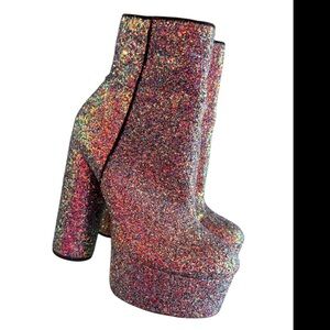 ASOS PLATFORM PINK PURPLE GLITTER ANKLE BOOTS HEELED BOOTIES DISCO PARTY SZ 7